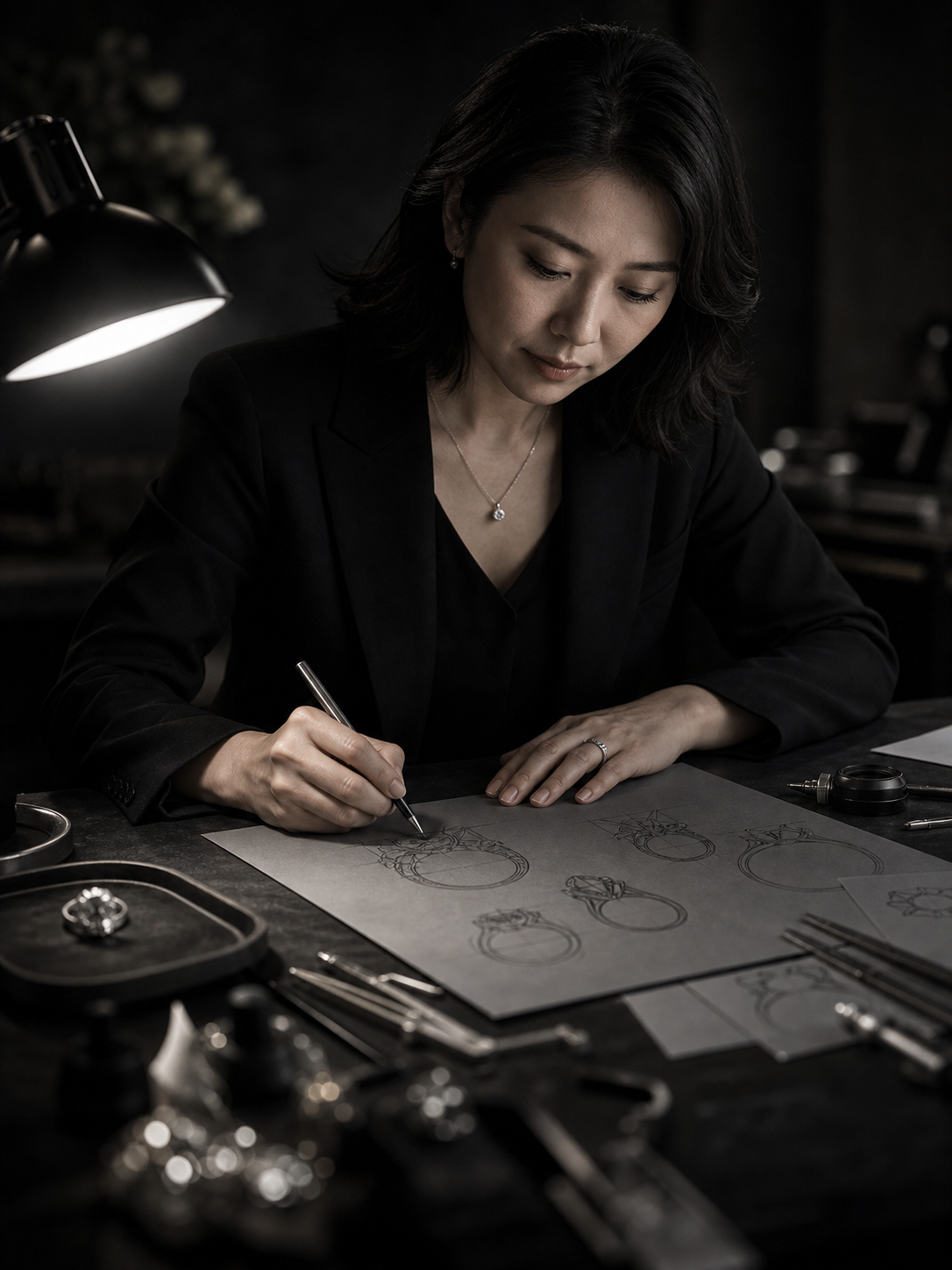 Jewelry brand designer sketching ring designs
